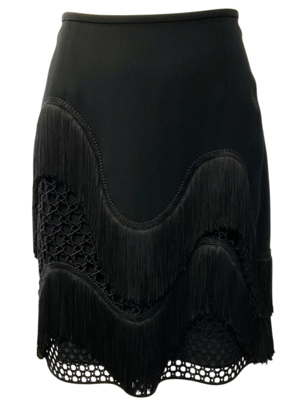 Stella McCartney Black Corinna Fringed Crepe and Wicker Lace Mini Skirt&nbsp;